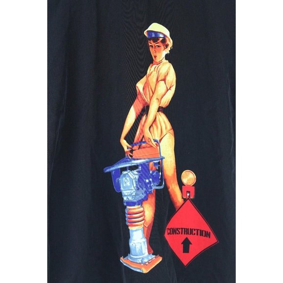 J/E/T JET STRTWR Hot Chick Construction Worker Size XL Black Camp Shirt JackHamr - Picture 1 of 8